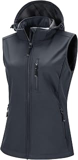 33,000ft Women's Softshell Vests with Removable Hood Fleece Lined Sleeveless Jacket Waterproof Windproof Sports Vest with 5 Pockets for Riding, Running, Hiking