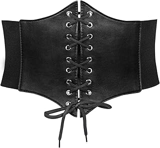 JASGOOD Women’s Renaissance Corset Belts Elastic Costume Wide Waist Belt | Stretch Belts for Women Corsets for Halloween, Cosplay, Pirate Outfit and Christmas, Lace-up, Faux Leather
