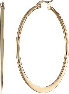 Amazon Essentials Gold Plated or Stainless Steel Flattened Hoop Earrings