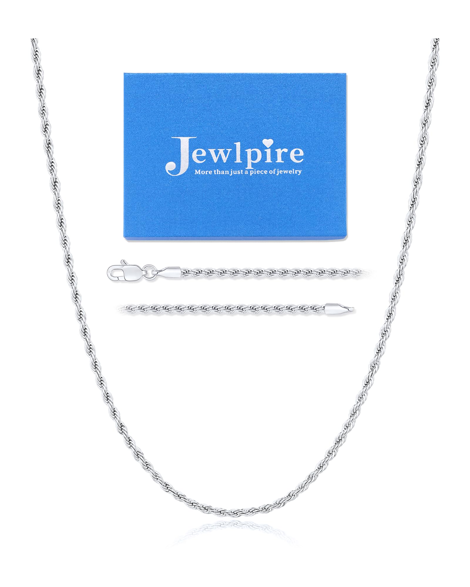 Jewlpire Silver Rope Chain/14k Gold Plated Chain Necklace for Men, 2.5mm 3mm 4mm