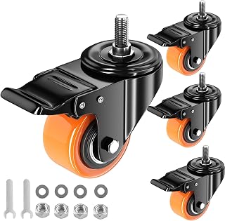 2 Inch Caster Wheels 1/4" Threaded Stem Casters Set of 4 Heavy Duty | Polyurethane(PU)Wheels, 360 Degree Swivel, No Noise & Smooth-Rolling for Furniture, Cart, Workbench, Wire Shelving