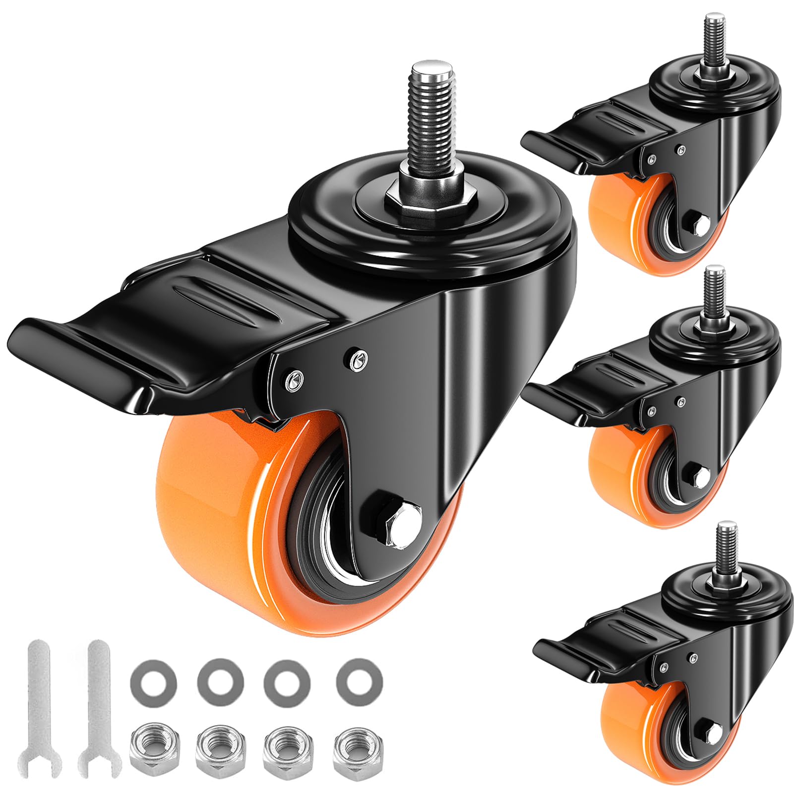 2 Inch Caster Wheels 1/4" Threaded Stem Casters Set of 4 Heavy Duty | Polyuretha