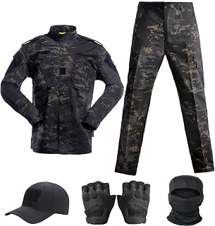 VPZENAR Tactical Uniform,Combat Pants and Shirt,Cap Balaclava Gloves Set,Camo Camouflage Suits, Men's Military Airsoft Gear