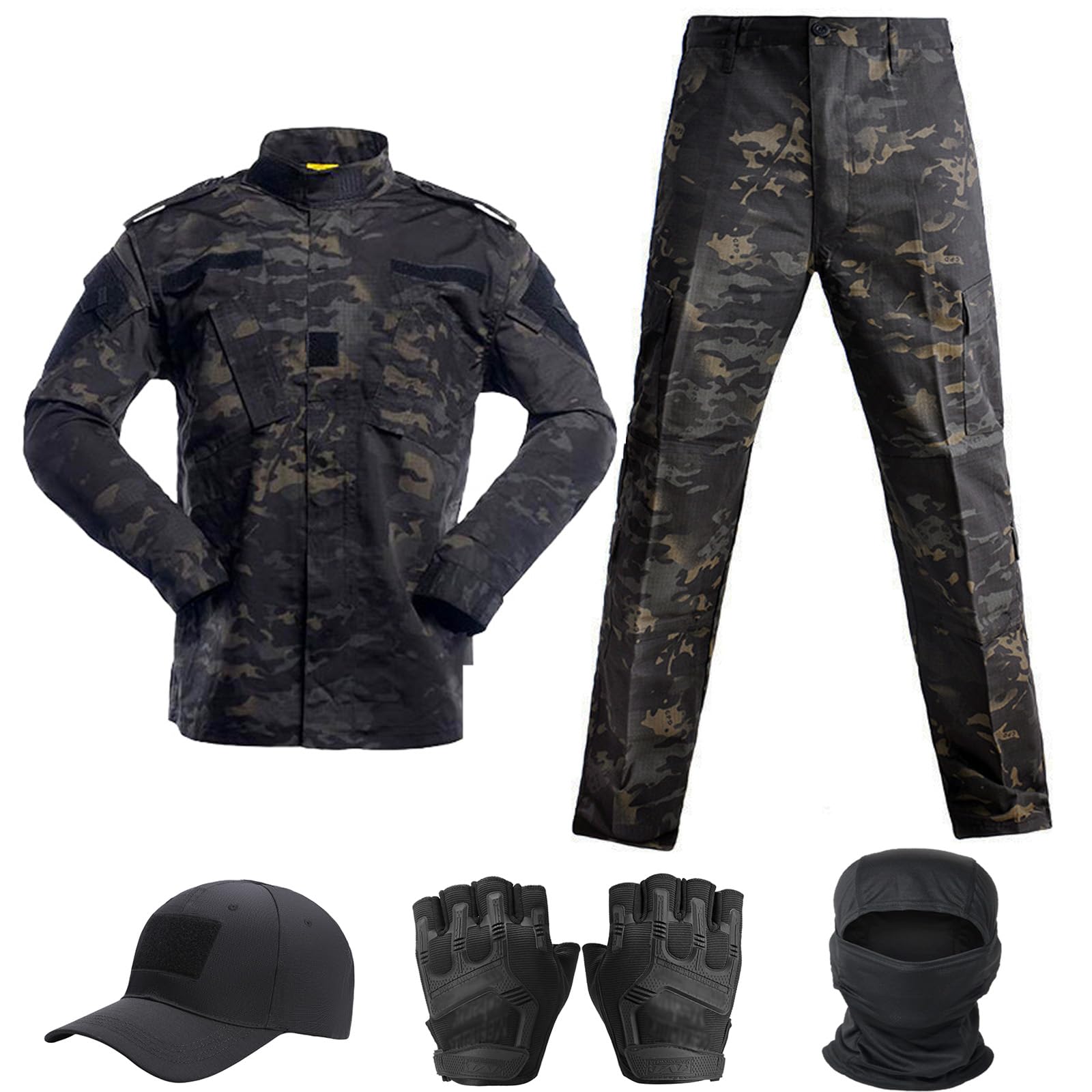 VPZENAR Tactical Uniform,Combat Pants and Shirt,Cap Balaclava Gloves Set,Camo Ca
