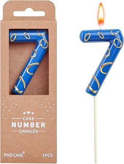 PHD CAKE 2.76 Inch Blue and Golden Rings 7 Number Birthday Candles, Anime Cartoon Number Candles, Cake Number Candles, Party Celebration, Style Candle