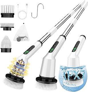 Electric Spin Scrubber for Bathroom, Shower Scrubber with Long Handle | Shower Cleaner Brushes, IPX7 Waterproof & 2 Speed, 3 Brush Heads, 90min Runtime, Bathroom Cleaning Supplies for Toilet Tub