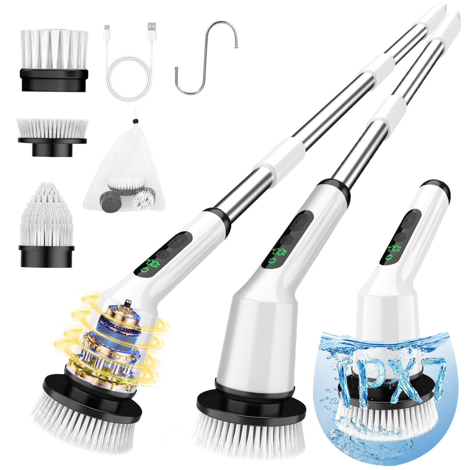 Electric Spin Scrubber for Bathroom, Shower Scrubber with Long Handle | Shower C