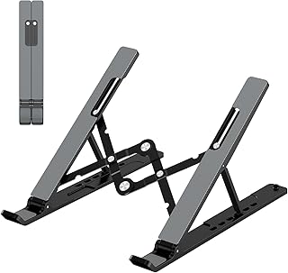 Gogoonike Adjustable Laptop Stand, Portable Laptop Riser for Desk | ABS+Silicone Foldable Ventilated Cooling Notebook Holder Stand for 10-15.6” Laptops, Tablets