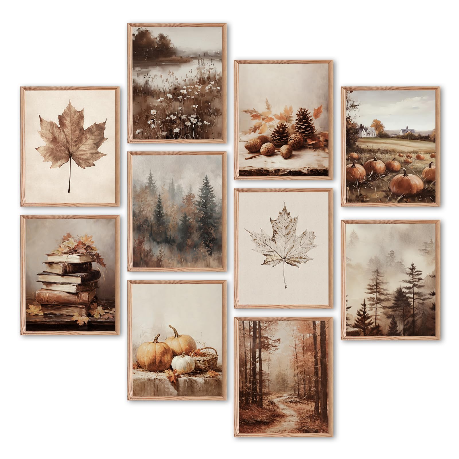 Benjia 10Pcs 8x10 inch Fall Wall Art Prints, Retro Rustic Aesthetic Vintage Autu