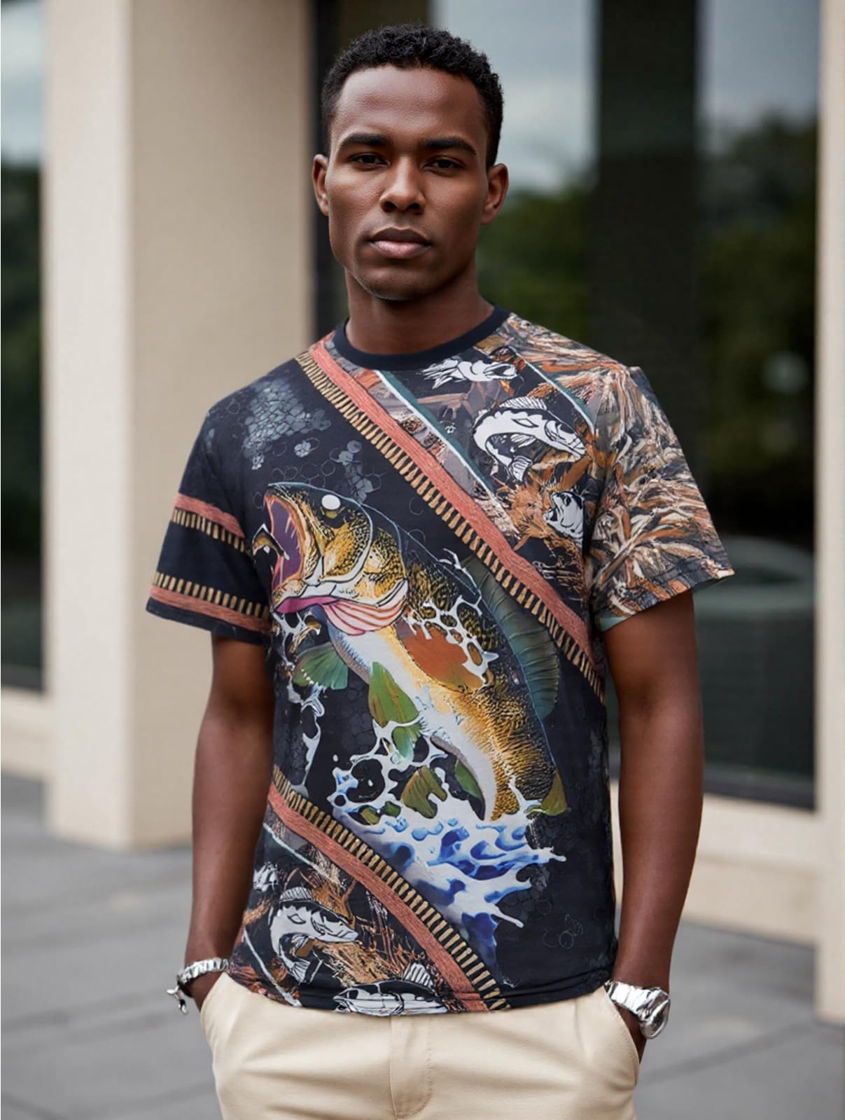 Men's Summer Graphic T-Shirt Crew Neck Short Sleeve Casual Tops for Outdoor Spor