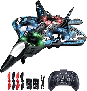 JoyRapt Drones for Kids Foam RC Plane, Remote Control Airplane | Toys Gifts for 6 8 10 Years Old Boys, Jet Helicopter Drones with LED Lights 360° Flip, 2 Rechargeable Batteries