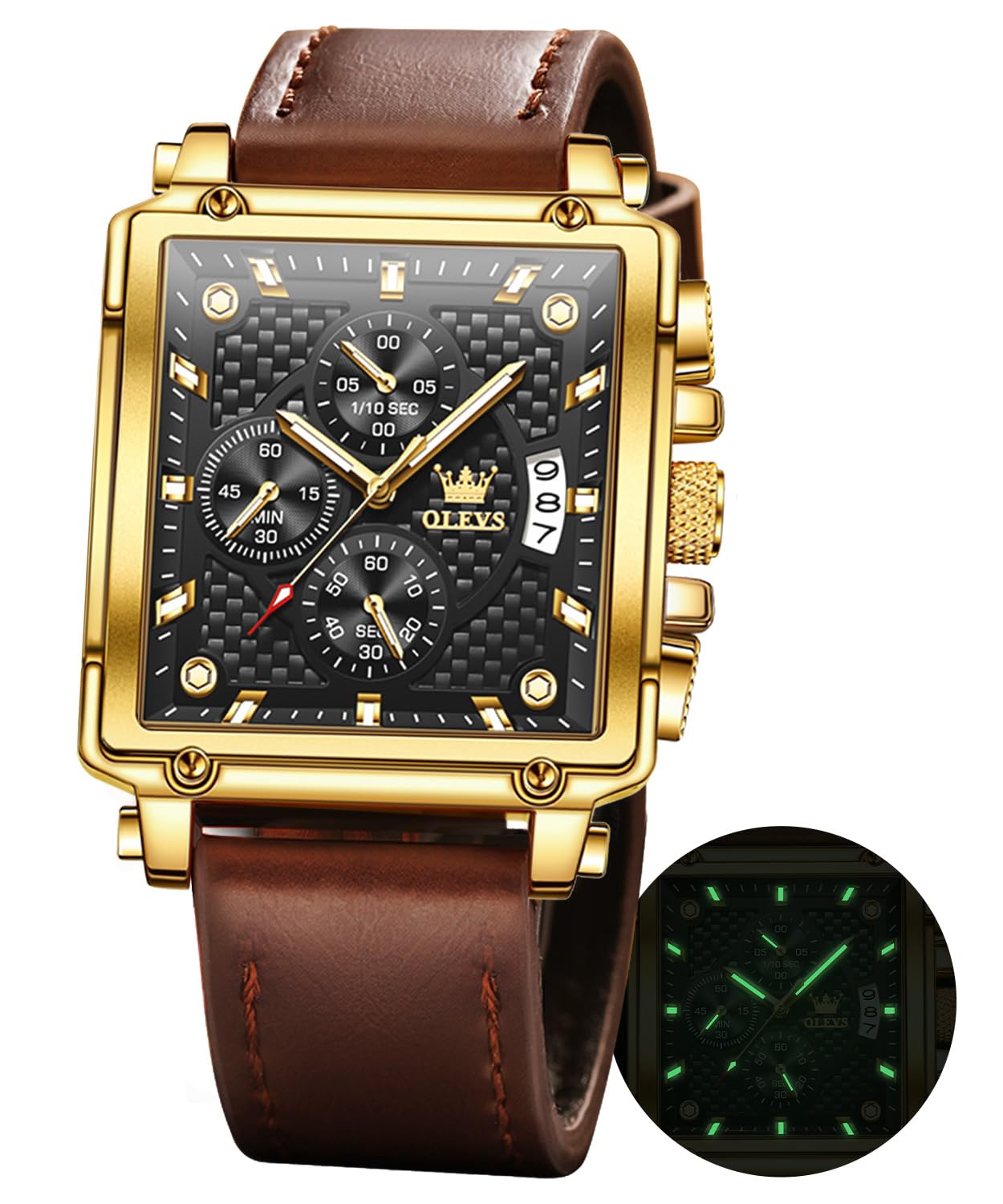 OLEVS Watches for Men Quartz Chronograph Leather Fashion Dress Watch Date Waterp