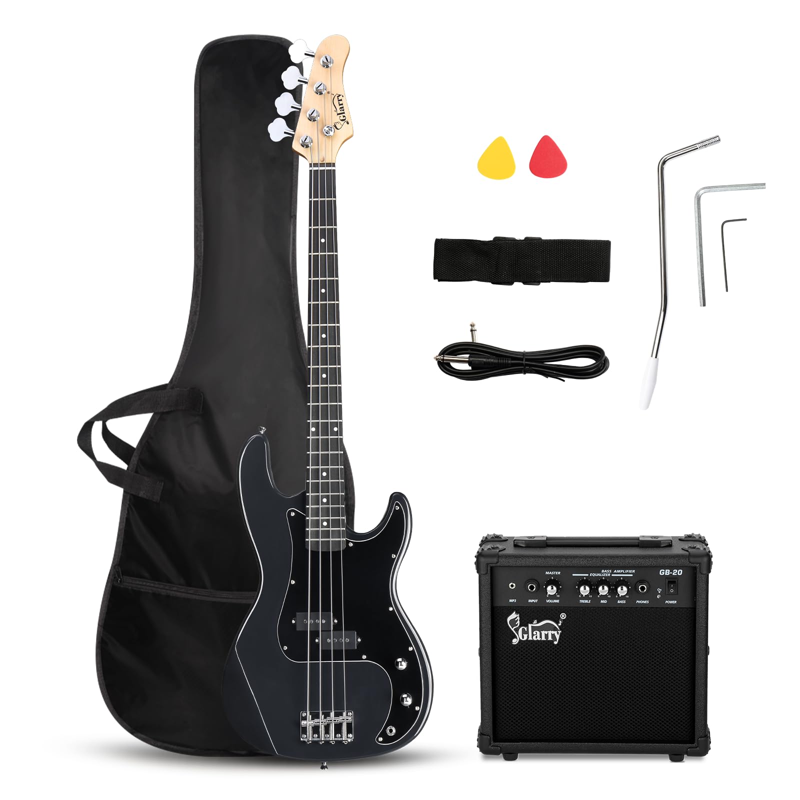 GLARRY Full Size Electric Bass Guitar Beginner Kit 4 String Exquisite Basswood B