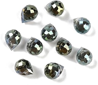 100pcs Dark Green Water Drop Glass Beads Rainbow Plated Beads with Top Drilled Prism Sparkle Prism Charms for Chandelier Earrings Necklace Bracelets