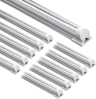 Barrina T8 LED Shop Lights 8FT, 72W 10000LM 5000K, High Output, 10 Packs | 8 Foot for Garage Workshop and Workbench Use, Daylight White, Easy Ceiling Mount, Linkable to 4, Aluminum V Shape Clear Cover