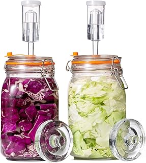 JILLMO 1.5L Wide Mouth Glass Fermentation Jar with Airlock & Weight, 2 Pack | Fermenting Kit for Making Sauerkraut, Kimchi, Pickles and Vegetables
