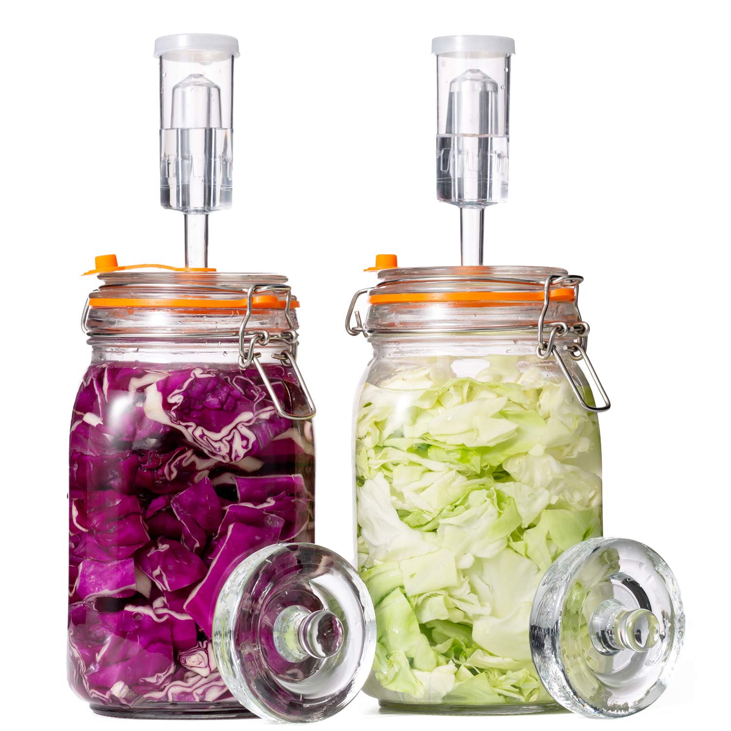 JILLMO 1.5L Wide Mouth Glass Fermentation Jar with Airlock & Weight, 2 Pack | Fe