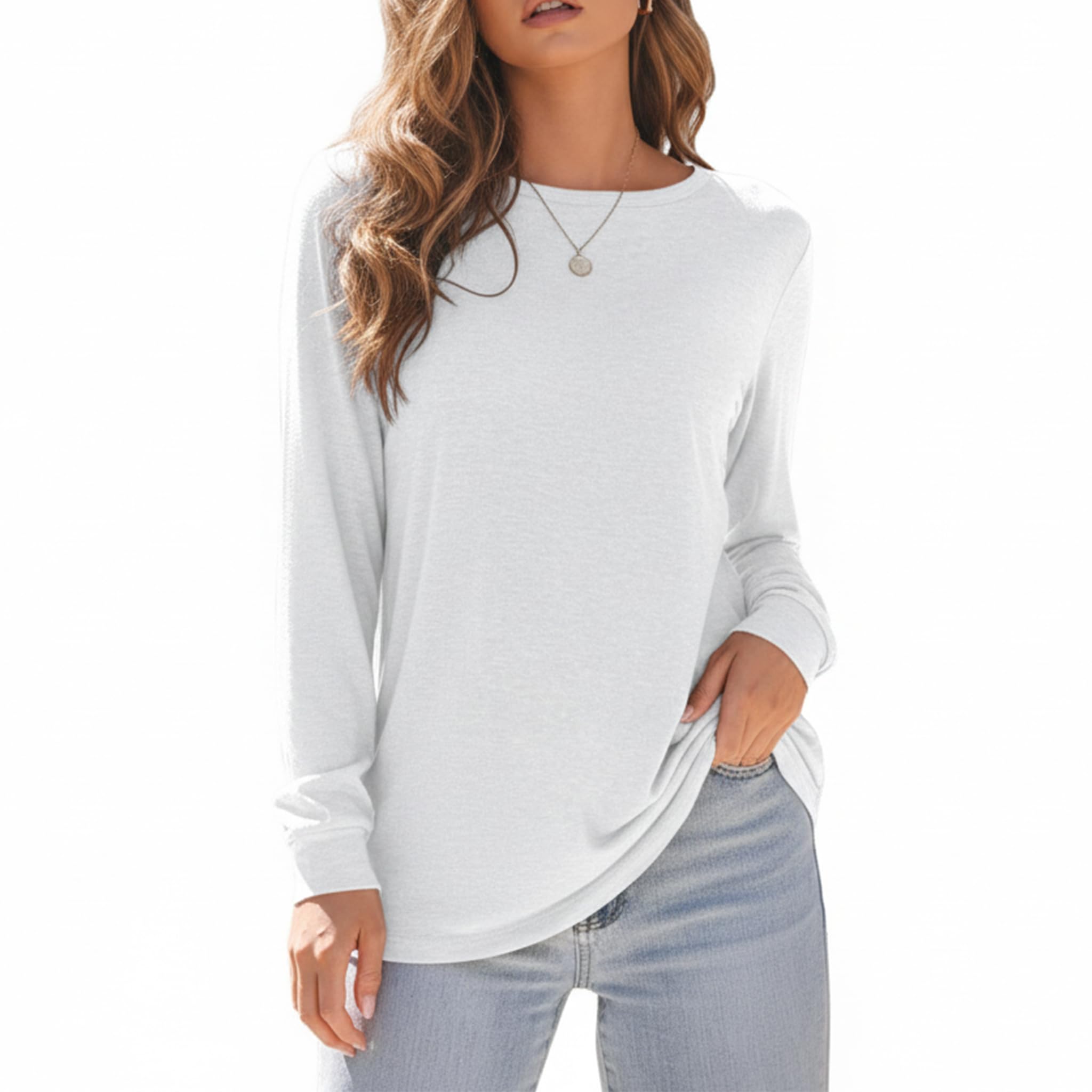 Long Sleeve Shirts for Women Casual Crew Neck Basic Fall Tops Loose Fit Comfy
