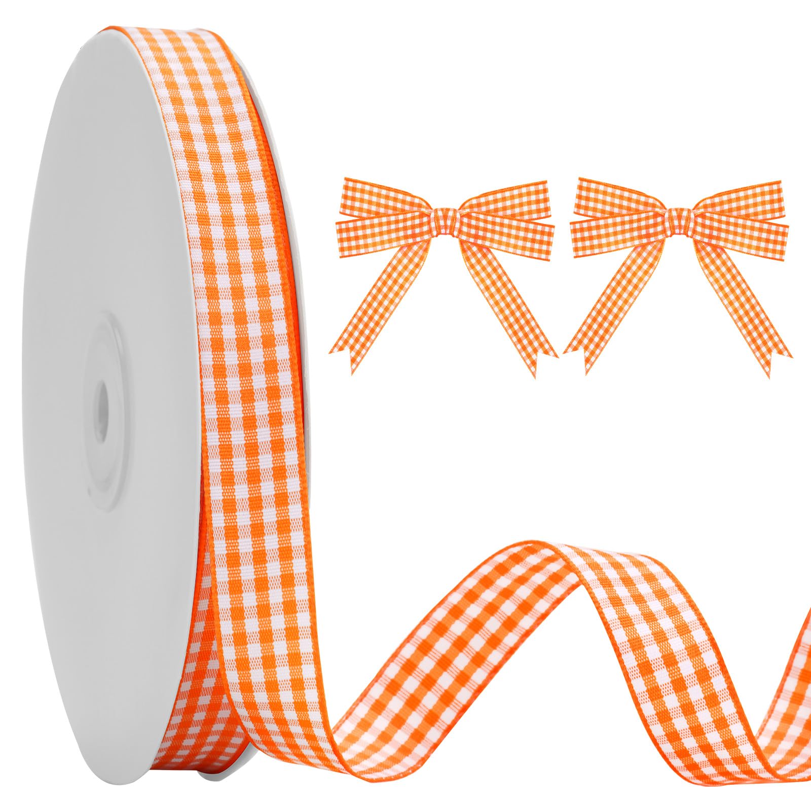 KINGLAKE Orange Gingham Ribbon - 5/8'' x 50 Yds Orange Plaid Ribbon | Orange and