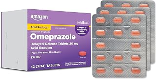 Amazon Basic Care Omeprazole Delayed Release Tablets 20 mg, Treats Frequent Heartburn, Acid Reducer, Heartburn Medicine, 42 Count (Pack of 1) (Packaging may vary)