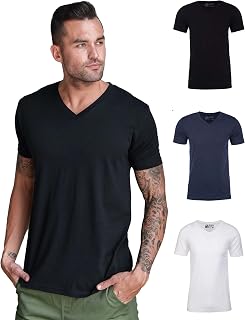 Men's V-Neck T-Shirt Fitted Short Sleeve Soft Cotton Vneck Tees S-2XL