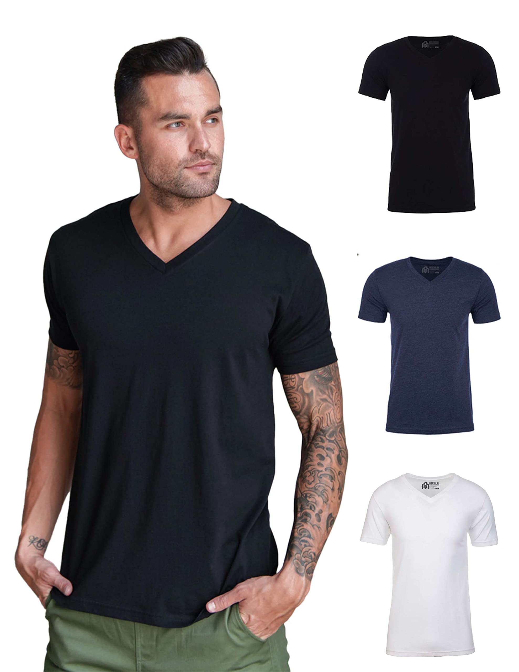 Men's V-Neck T-Shirt Fitted Short Sleeve Soft Cotton Vneck Tees S-2XL