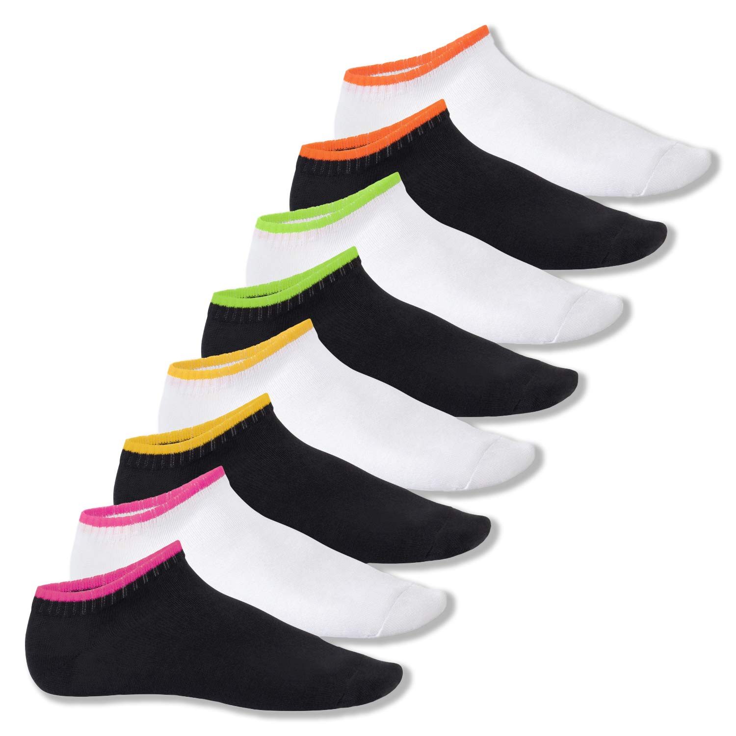 Footstar 8 Pairs of Unisex Sports Socks - Short Neon or Classic Style, Fluo Flas
