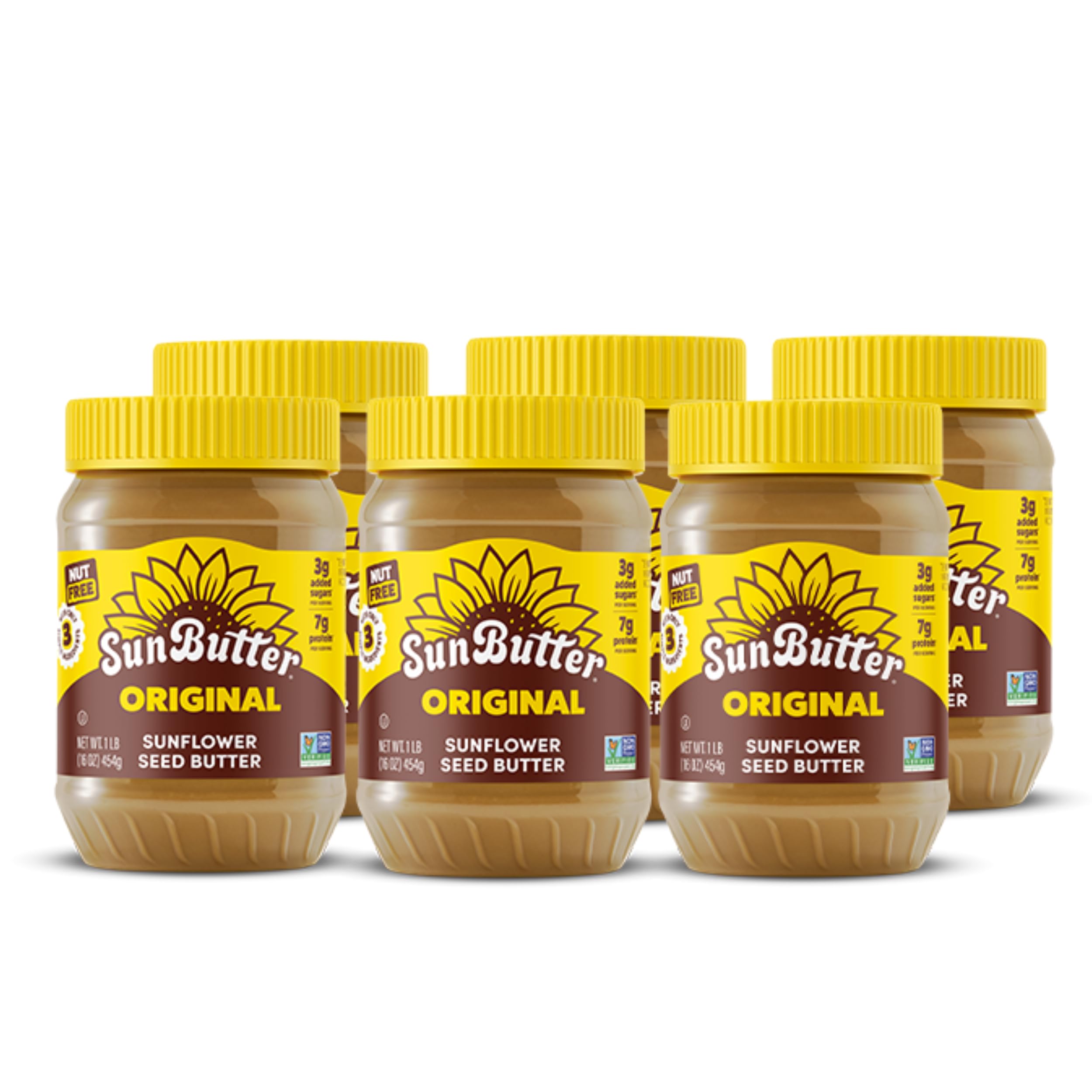 SunButter Original Sunflower Seed Butter, Nut Free Spread, 16 Oz, Pack of 6 | 7g