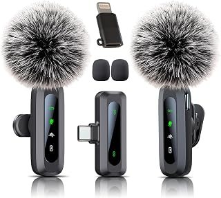 Lavalier Microphone,Microphone for iPhone & USB-C Plug, mini mic Wireless microphoe with Noise Reduction,LED Display -wireless microphoes Ideal for Vlog, TikTok & Content Creation