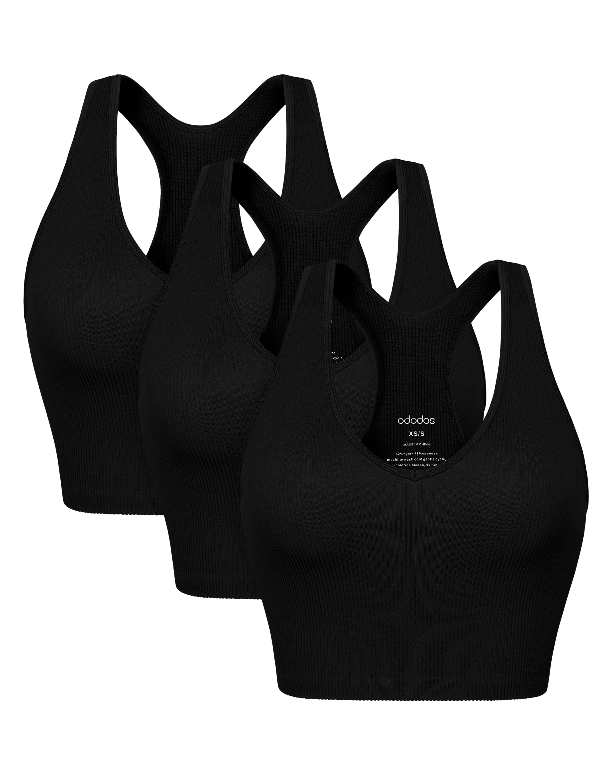 ODODOS 3-Pack Seamless Racerback Crop Tank for Women Ribbed Knit Soft Crop Tops