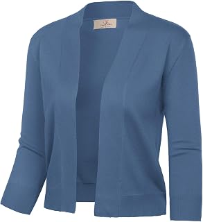 GRACE KARIN Women's 3/4 Sleeve Cardigan Knit Sweater Cropped Front Shrug Bolero