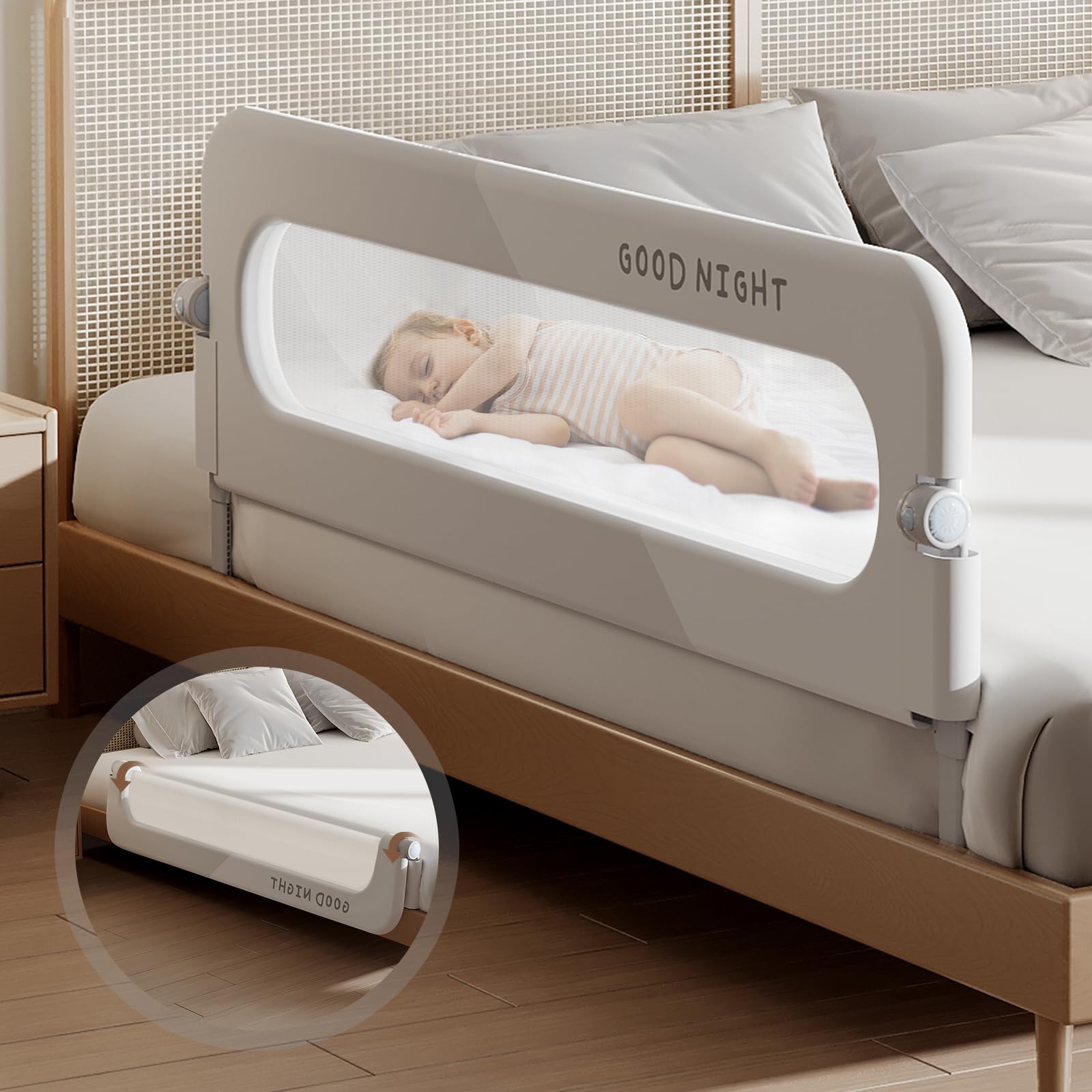 strenkitech Foldable Toddler Bed Rails - Kids Guard Bumper for Crib Safe Bed Sid