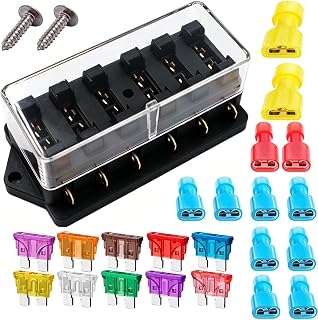 Gebildet 6 Way 32 V 1 ~ 40 A Generic Fuse Box, Blade Fuse Holder Lock with 10 Blade Free Fuses, 3A/5A/7.5A/10A/15A/20A/25A/30A/35A/40A