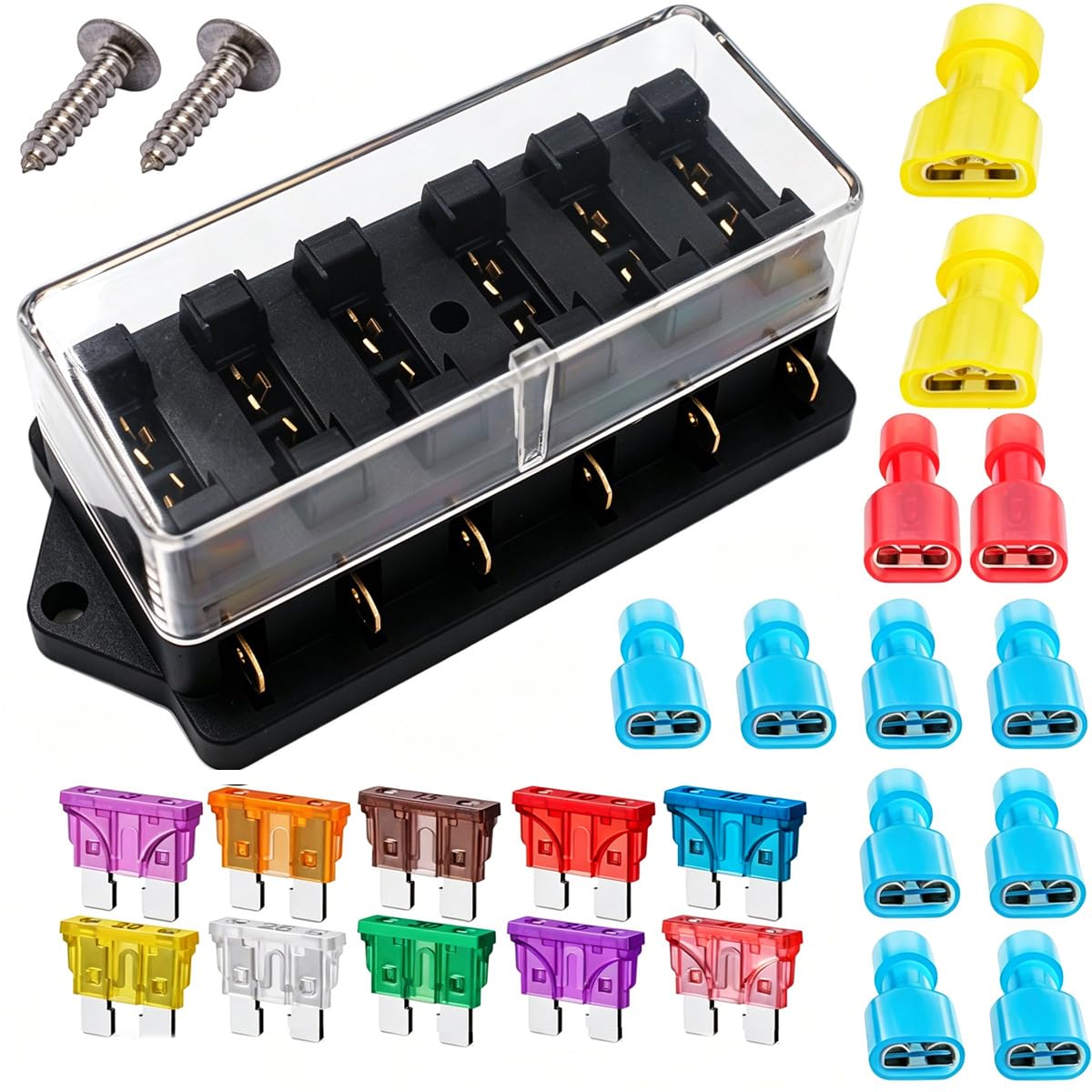 Gebildet 6 Way 32 V 1 ~ 40 A Generic Fuse Box, Blade Fuse Holder Lock with 10 Bl