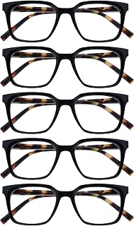 OPULIZE KOI Reading Glasses, Pack of 5 - Large Rectangular Frame - Black - Men and Women - Spring Hinges - RRRR50-1 - +1.00