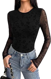 Hotouch Women's Sheer T-Shirt Long Sleeve Sexy Shirts Mesh Top