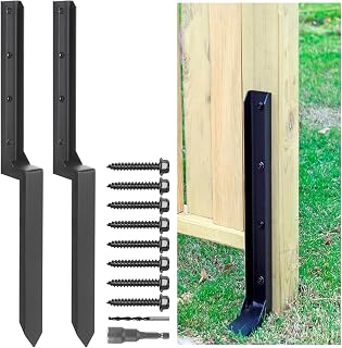 Heavy Duty Steel Fence Post Repair Stakes, 2 Pack | Ground Spike, For Tilted/Broken Wood Fence Post