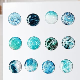 Generic 24Pcs Glass Refrigerator Magnet Fridge Sticker, 12 Styles, Round, Strong Suction, Kitchen Office Whiteboard Cabinet Decorations