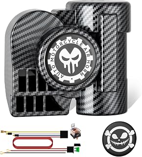 BANHAO Train Horn for Motorcycle 12V, Universal Air Horn Kit for Car Truck | Carbon Fiber Texture Shell, Built-in Air Pump, Compact Yet Powerful, 150dB, Relay Harness, Universal for All 12v Vehicle