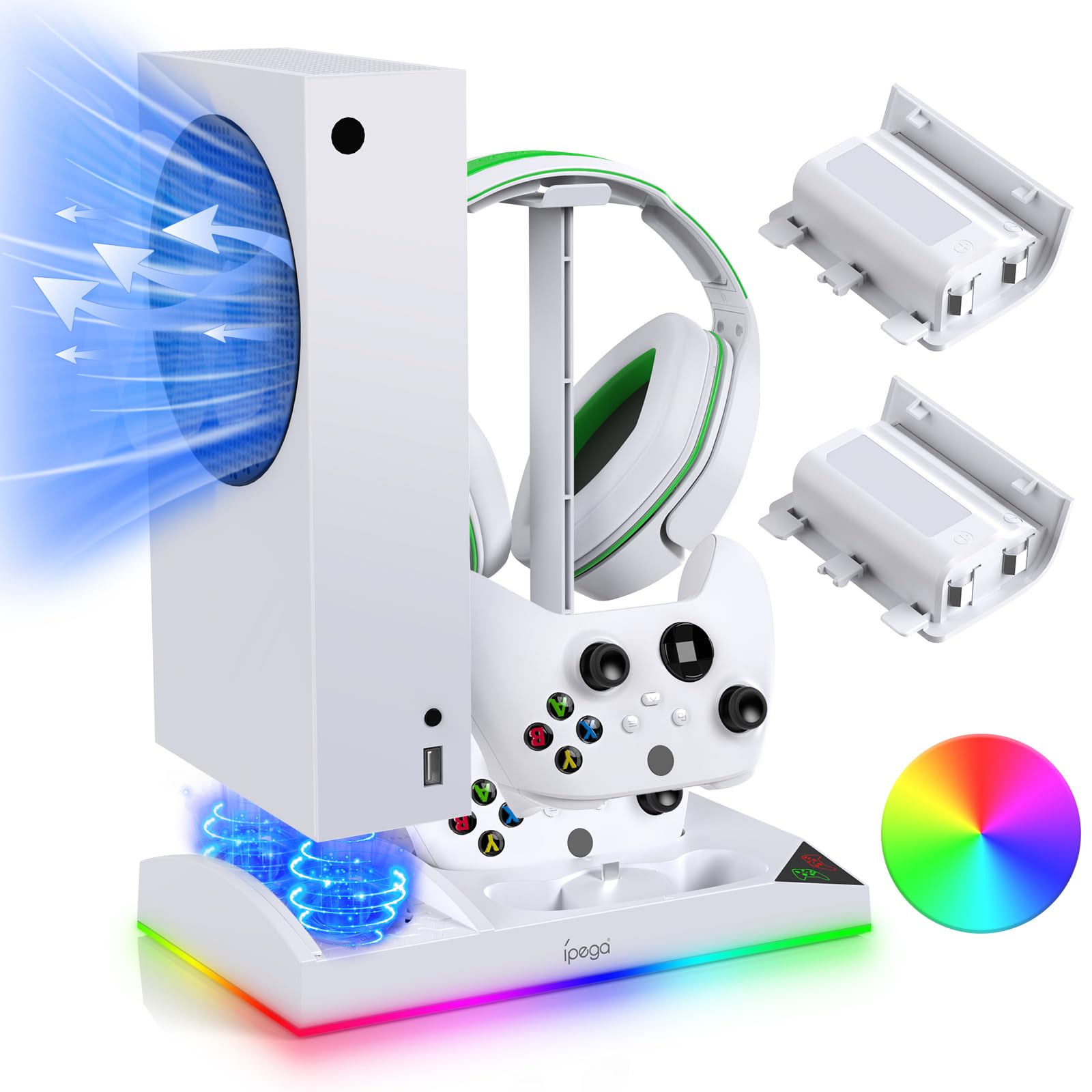 Upgrade Cooling Fan Stand for Xbox Series S Console with 15 Colorful Light | Dua