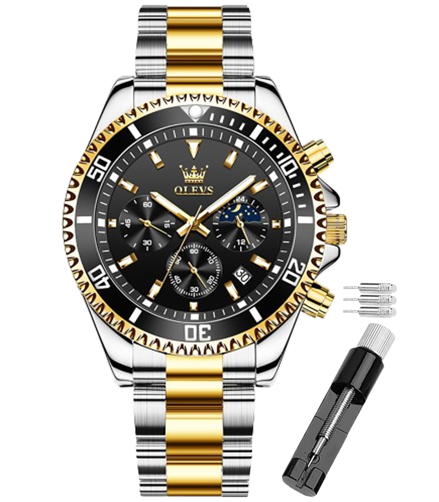 OLEVS Orologio da uomo analogico al quarzo, cassa in acciaio inox, quadrante gra