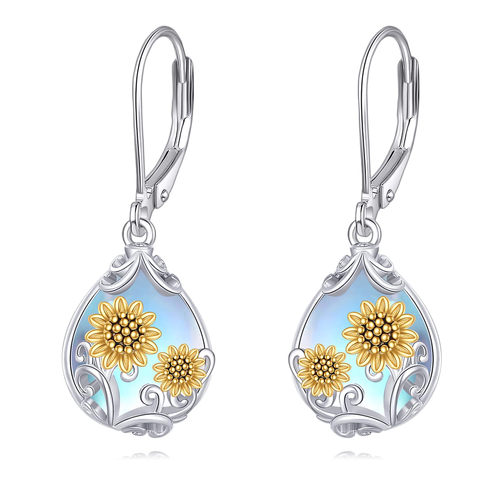 POPLYKE Celtic Moonstone Filigree Teardrop Drop Dangle Earrings Sterling Silver 