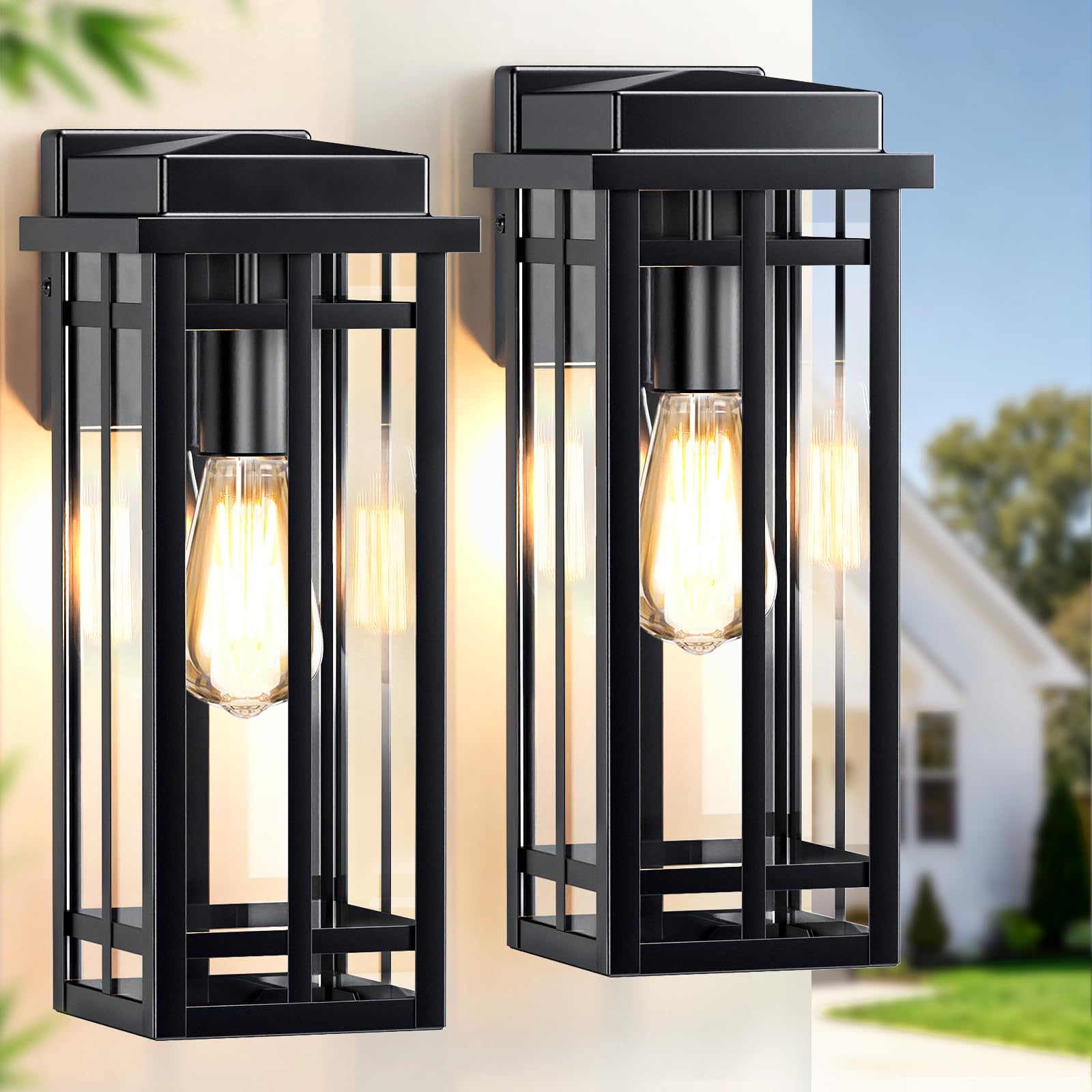 13.8'' Outdoor Wall Light Fixtures 2 Packs, Black Porch Lights Outdoor Lighting 