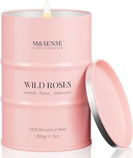 M&SENSE Wild Rose Scented Jar Candle, 11.3 oz Natural Soy Wax Candles