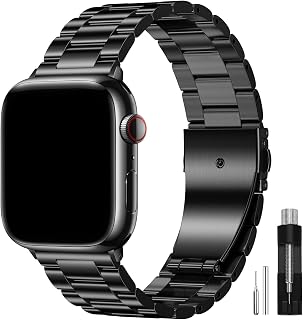 OULUOQI Metal Stainless Steel Bands Compatible with Apple Watch Straps Men | For iWatch Series 12 11 10 9 8 7 6 5 SE Ultra 4 3 2 1, Business Adjustable Bands 38mm 40mm 41mm 42mm 44mm 45mm 46mm 49mm