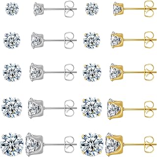 Surgical Steel Gold Stud Earrings Set for Women CZ Hypoallergenic