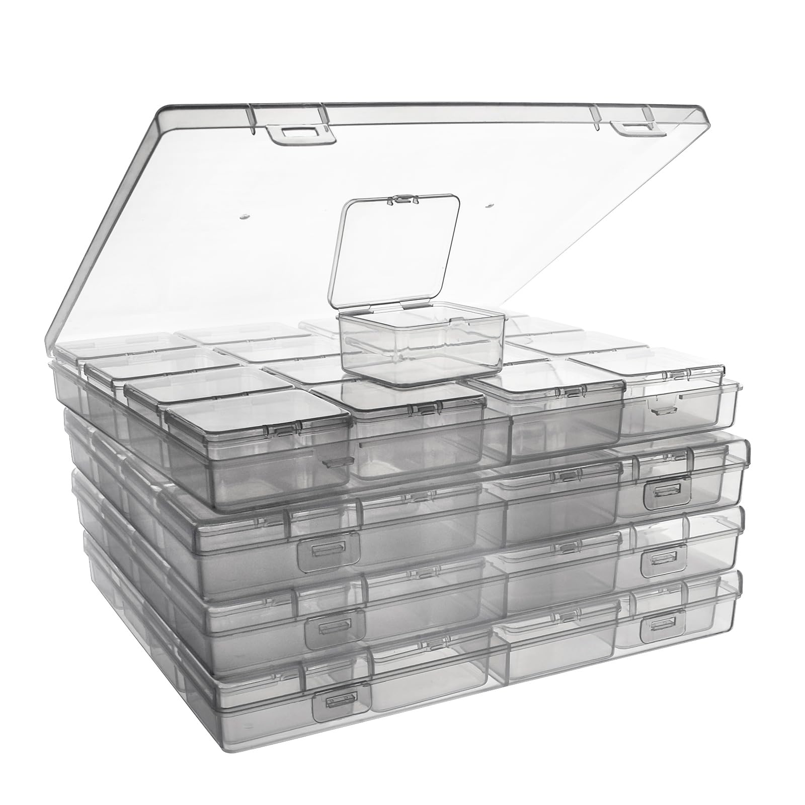 ZIIYAN Bead Storage Containers - 64 Clear Plastic Bead Organizer Boxes with Hing