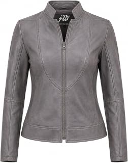 Jild Stylish Collar Casual Womens Leather Jacket - Biker Style Premium Lambskin Leather Jacket Women