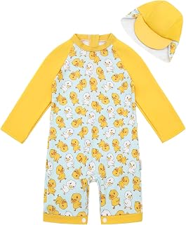 ALVA Baby Boys Girls One Piece Swimsuit Bating Suit with Sun Hat