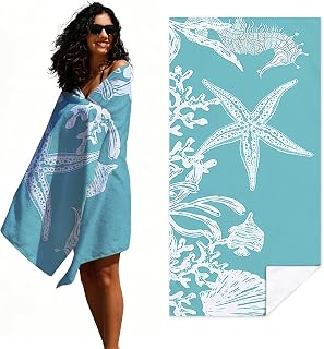 Coral Reef Print Microfiber Beach Towel Sand Free Quick Dry Lightweight Compact Travel Towel 130x71cm for Beach Pool Camping Green White